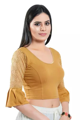 Stretchable Non - Padded Cotton lycra Round Neck Blouse