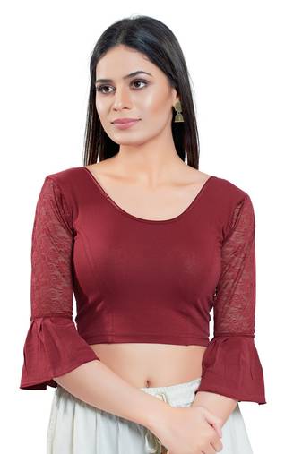 Stretchable Non - Padded Cotton lycra Round Neck Blouse