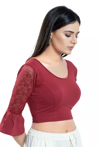 Stretchable Non - Padded Cotton lycra Round Neck Blouse