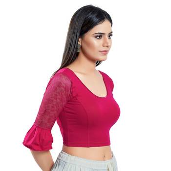 Stretchable Non - Padded Cotton lycra Round Neck Blouse 4