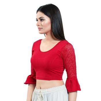 Stretchable Non - Padded Cotton lycra Round Neck Blouse 3