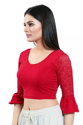 Stretchable Non - Padded Cotton lycra Round Neck Blouse