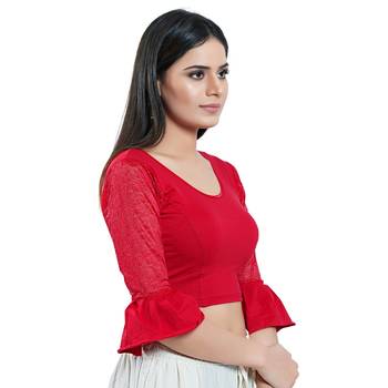 Stretchable Non - Padded Cotton lycra Round Neck Blouse 4
