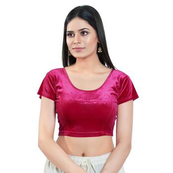 Stretchable Non - Padded Velvet Round Neck Blouse 1