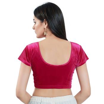 Stretchable Non - Padded Velvet Round Neck Blouse 2