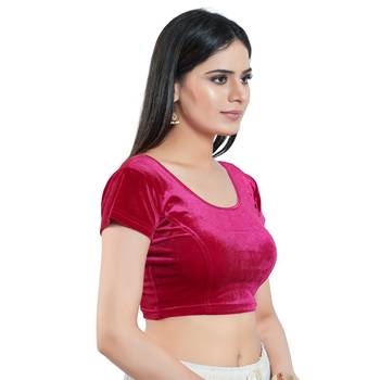 Stretchable Non - Padded Velvet Round Neck Blouse 4