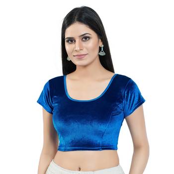 Stretchable Non - Padded Velvet Round Neck Blouse 1