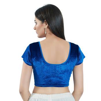 Stretchable Non - Padded Velvet Round Neck Blouse 2