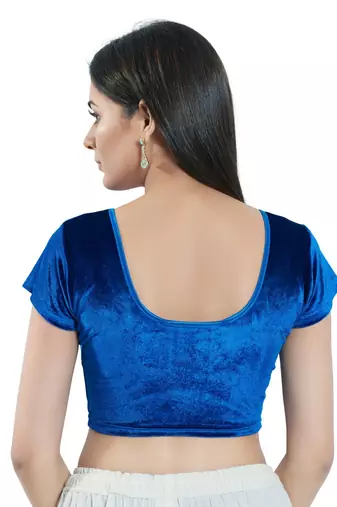 Stretchable Non - Padded Velvet Round Neck Blouse