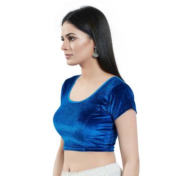 Stretchable Non - Padded Velvet Round Neck Blouse 3