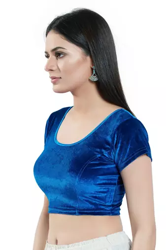 Stretchable Non - Padded Velvet Round Neck Blouse