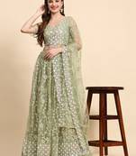 PistaGreen Sequine Embroidered work Net Fabric Bollywood Lehenga Choli with Dupatta.