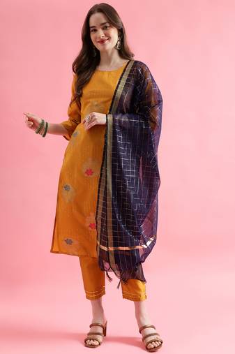  women cotton blend, cotton silk kurta pant set