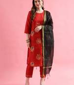  women cotton blend, cotton silk kurta pant set