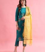  women cotton blend, cotton silk kurta pant set