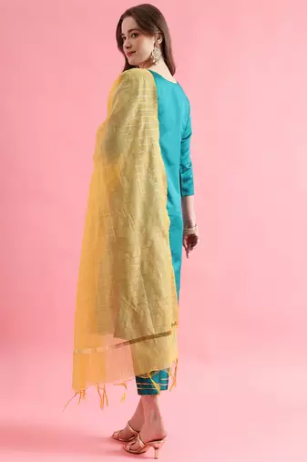  women cotton blend, cotton silk kurta pant set