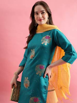  women cotton blend, cotton silk kurta pant set 3