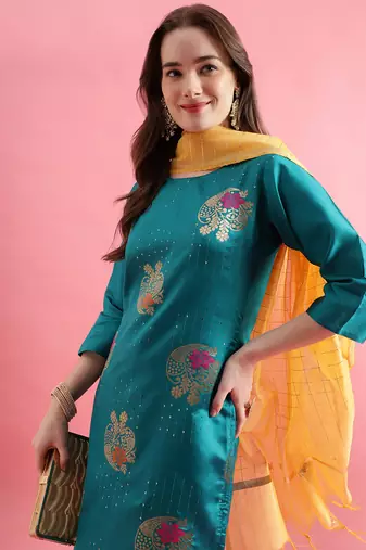  women cotton blend, cotton silk kurta pant set