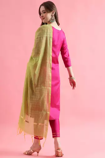  women cotton blend, cotton silk kurta pant set