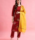  women cotton blend, cotton silk kurta pant set