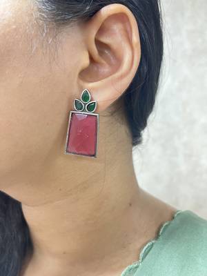 German silver attractive handmade floral designed beautiful traditional stud earrings for women oxidized unique jewelry 3