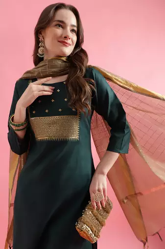  women cotton silk kurta pant set