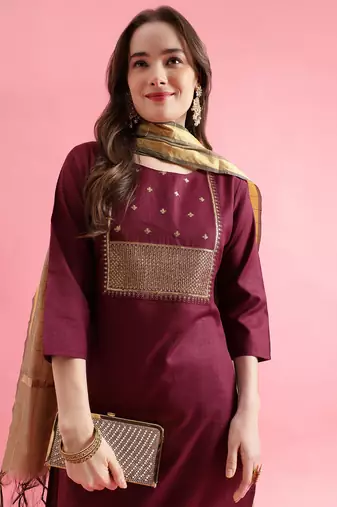  women cotton silk kurta pant set