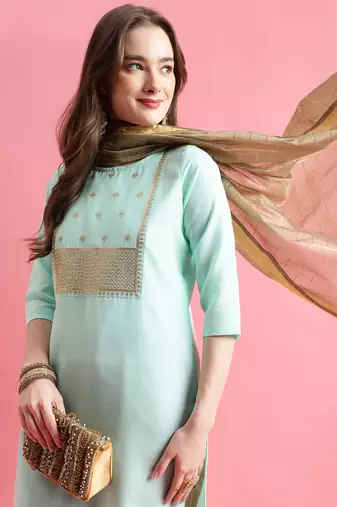 women cotton silk kurta pant set