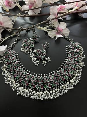 Multicolor stone oxidised necklace set indian jewellery 2