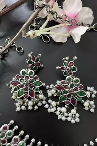 Multicolor stone oxidised necklace set indian jewellery