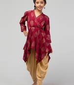 Two Pieces Set- Dhoti Shalwar And Long Asymmetrical Top