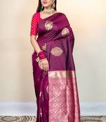 Wine bangalore silk saree with zari woven motifs and contrasting pallu
