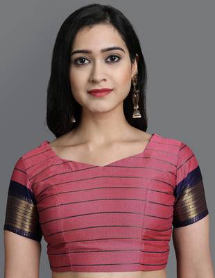 Light pink woven cotton silk dharmavaram silk saree with blouse 5