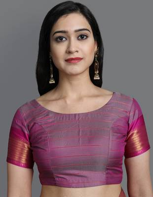 Grey Woven Cotton Silk Dharmavaram Silk Blend Saree With Blouse 5