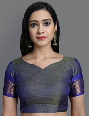 Dark Green Woven Cotton Silk Dharmavaram Silk Blend Saree With Blouse 5