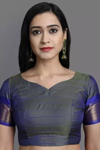 Dark Green Woven Cotton Silk Dharmavaram Silk Blend Saree With Blouse