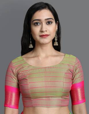 Light Green Woven Cotton Silk Dharmavaram Silk Blend Saree With Blouse 5