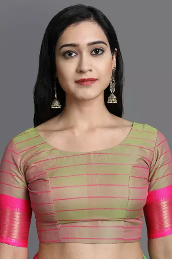 Light Green Woven Cotton Silk Dharmavaram Silk Blend Saree With Blouse