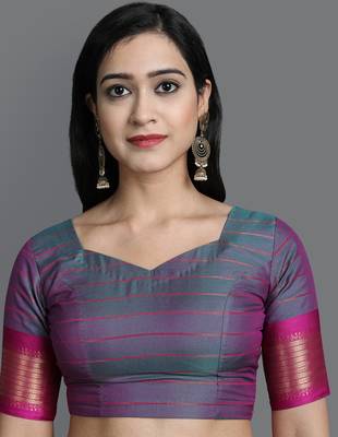 Rama Green Woven Cotton Silk Dharmavaram Silk Blend Saree With Blouse 5