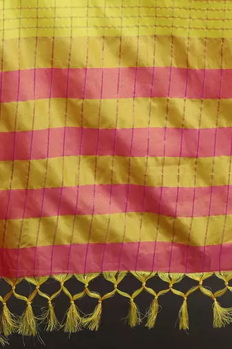 Yellow Woven Cotton Silk Dharmavaram Silk Blend Saree With Blouse