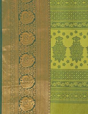 Lime blue self jacqurd cotton silk dharmavarm saree with blouse 5
