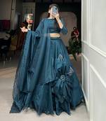 Women's Rajwadi Chanderi Silk With Hand Made Flower Design Lehenga Choli Set