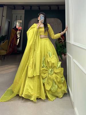 Women's Rajwadi Chanderi Silk With Hand Made Flower Design Lehenga Choli Set 1