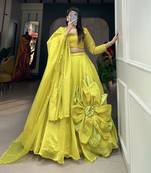 Women's Rajwadi Chanderi Silk With Hand Made Flower Design Lehenga Choli Set