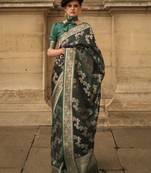 Bottel Green Ranghat Satin Woven Work Saree With Blouse