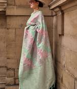 Multicolor Ranghat Satin Woven Work Saree With Blouse