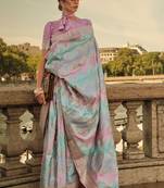 Multicolor Ranghat Satin Woven Work Saree With Blouse