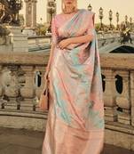 Multicolor Ranghat Satin Woven Work Saree With Blouse