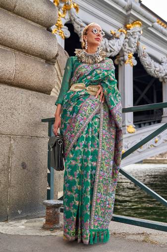 Green Organza Handloom Woven Work Saree With Blouse