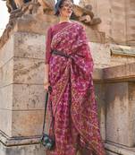 Magenta Organza Handloom Woven Work Saree With Blouse